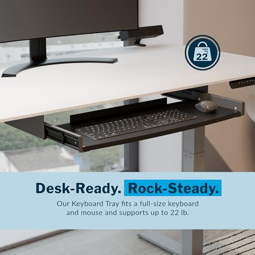 Vari Slide-Out Keyboard Tray – Ergonomic Under-Desk Pull-Out Shelf with Smooth-Glide 9.5" Access, Space-Saving Design, Fits Full-Size Keyboard & Mouse, Easy Install + VariDesk Compatible (Black)