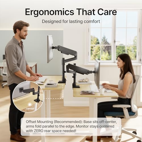 monTEK Tall Single Monitor Arm for 17 to 45 Inch Curved Screen Adjustable Upgraded Heavy Duty Ultrawide Monitor Arm Holds 35 Lbs Cable Management with C Clamp, Grommet Base, VESA 75/100mm, MA1007PBK
