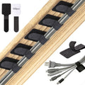 100PCS Cable Management Under Desk, Hook and Loop Cable Straps Self Adhesive Cable Organizer, Reusable Cable Ties for Cords Home Office TV Computer Car Wire Organizer, Black
