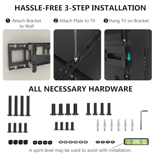 WALI Full Motion TV Wall Mount for 32–70 Inch TVs – Dual Articulating Mount with Swivel, Tilt & Extension | VESA up to 400x400mm | Fits 12/16" Wood Studs | Holds Up to 88 lbs