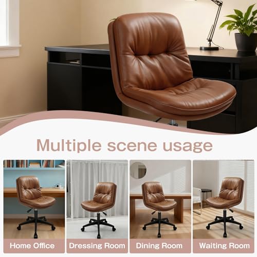Office Chair, Ergonomic Desk Chair with Padded Cushion & Backrest, Adjustable Height & 360° Swivel, Armless Task Chair for Home Office, Computer Desk & Vanity Brown 1