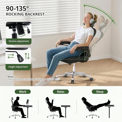 OHFILA Office Chair, Ergonomic Breathable Mesh,Flip-Up Arms and Adjustable High Back Lumbar Support,Comfy Computer Chair for Home Office (Black, 407)