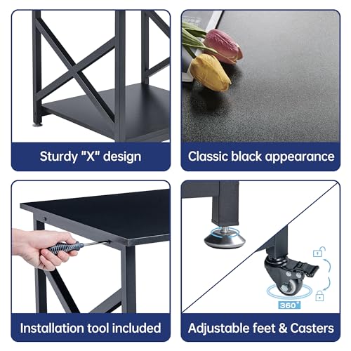 Fannova 2 Tier Large Printer Stand, 23.6 x 23.6 x 22.6 Inches Square Printer Table with Storage Shelf, Rolling Printer Cart with Industrial Wheels for Home Office, Mini Fridge Stand Table - Black