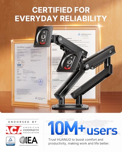 HUANUO FlowLift Pro Dual Monitor Mount for 13–32" Screens, MechaSpring Monitor Stand, Adjustable Monitor Arms for 2 Monitors with Tilt/Swivel/Rotation, Tool-Free VESA Mount, Max Load 19.8 lbs