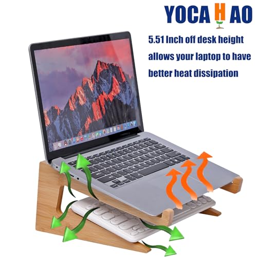 YOCAHAOY Wooden Laptop Stand Vertical Laptop for 13-18.6in Bamboo Stand for Desk,Laptop Stand Compatible with MacBook Air Pro/Dell XPS/Surface pro/HP/Pixelbook/Lenovo,More Laptops