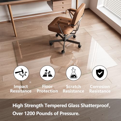 Koonmi Chair Mat for Carpet, Tempered Glass 30"x48" Office Chair Mat, Glass Chair Mats with Rounded and Polished Edges, Ideal for Hardwood Floor, Carpet, Office, Desk, Rolling Chair
