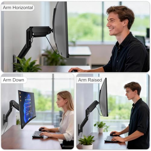 WALI Computer Monitor Wall Mount for 17 to 32 Inch Screens, Single Monitors Mount Holds up to 22lbs, Fully Adjustable Wall Mount Monitor Arm, 75x75/100x100mm VESA Mount (GSWM001), Black