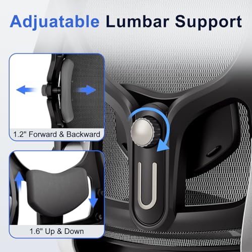 marrap Ergonomic Office Chair, Mesh Seat Cushion with 3D Armrests and 3D Headrest, Adjustable Lumbar Support with 90-120° Rocking Function for Home Office, Black