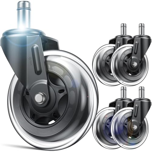 EMNT Office Chair Wheels Replacement, 3" Heavy Duty Rubber Caster Wheels for Hardwood Floors and Carpet, Quiet & Safe Wheels for Rolling Chair Set of 5, Easy Installation with Universal Fit