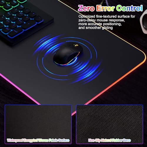 HAUTOCO Wireless Charging Mouse Pad 15W RGB Gaming Mousepad Waterproof Desk Mat with Phone Holder 35.4''x11.8'' Extra Large Desk Pad Non-Slip Base Computer Keyboard Mat for PC Laptop, Black
