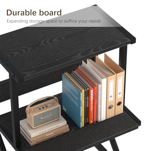 aboxoo Desktop Printer Stand with 3 Tier Wood Storage Shelves,Under Desk Printer Table,Multi-Purpose Home Office Desk Organizer for Fax Machine, Scanner (Black)