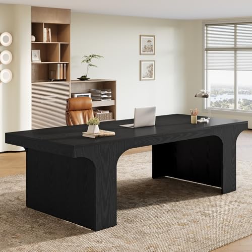 Tribesigns 70.87" Executive Office Desk, Large Workspace Computer Desk, Modern Wooden Writing Table Simple Business Furniture with Arched Design for Home Office, Sturdy Room, Black