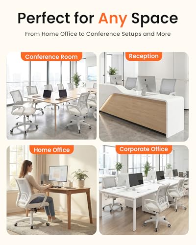 NEO CHAIR Office Desk Computer Chair Ergonomic Mesh Gaming Cushion Seat with Comfy Lumbar Mid Back Support Adjustable Height Swivel Rolling Wheels for Home Task (Ivory)