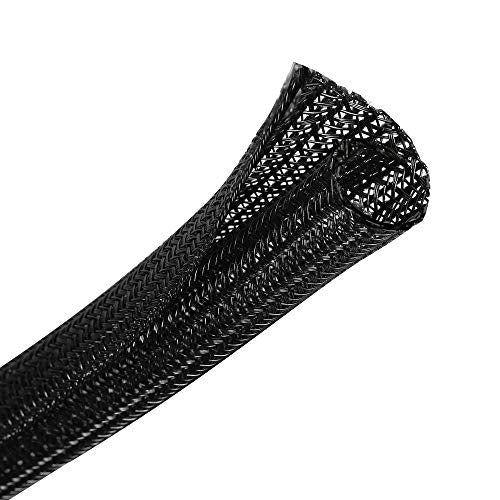 CrocSee 10ft - 1/2 inch Braided Cable Management Sleeve Cord Protector - Self-Wrapping Split Wire Loom for TV/Computer/Home Theater/Engine Bay - Black