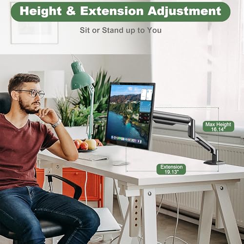UPGRAVITY Single Monitor Mount Arm for 17" to 32" Computer Screen, Mechanical Spring Adjustable Monitor Desk Mount Stand Holds up to 17.6 lbs, C-Clamp & Grommet Base, max. VESA 100x100mm