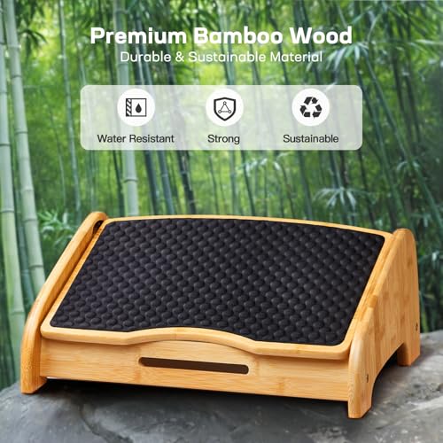 HUANUO Bamboo Under Desk Footrest, Ergonomic Seat Cushion