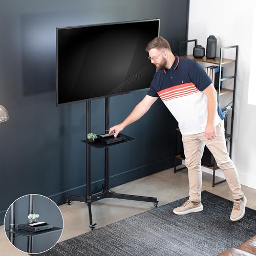 VIVO Mobile TV Cart for 32 to 83 inch Screens up to 110 lbs, LCD LED OLED 4K Smart Flat and Curved Panels, Rolling Stand with Laptop DVD Shelf, Locking Wheels, Max VESA 600x400, Black, STAND-TV03E