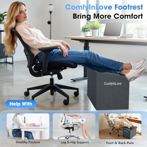 ComfyInLove Foot Rest for Under Desk at Work - Non-Slip Foot Stool with 3 Adjustable Heights, Ergonomic Under Desk Footrest with Washable Cover for Leg Elevation, Desk, Home, Office, Car (Dark Grey)