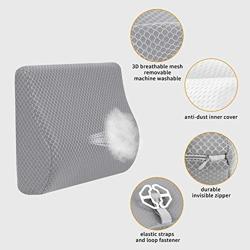 TISHIJIE Memory Foam Lumbar Support Pillow for Car - Lower Back Support Cushion for Driving, Back Pain Relief for Car Seat, Office Chair, Wheelchair (Gray)