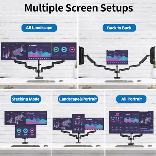 ErgoFocus Triple Monitor Desk Mount for Computer Screens up to 32", Holds up to 19.8 lbs Each, 3 Monitor Arm, Heavy Duty Stand Vesa Mount 75x75, 100x100
