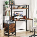 Tribesigns 55 Inch Computer Desk with 2 Drawers and Storage Shelves, Rustic Office Desk with Hutch, Study Writing Gaming Table Laptop Workstation for Home Office (Brown)