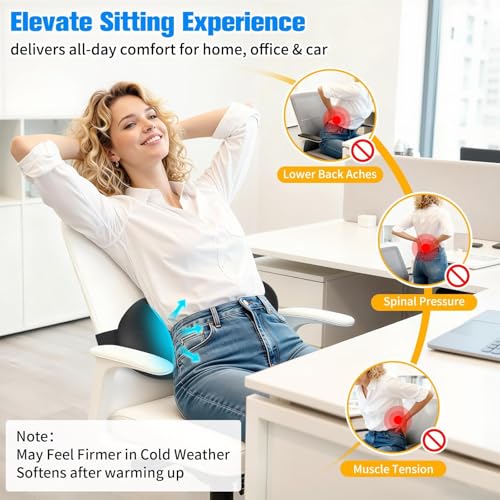 SweetSlubr Lumbar Support Pillow for Office Chair - Memory Foam Lumbar Pillow with Detachable Strap & Breathable Cover, Ergonomic Back Support for Office Chair, Car Seat Cushion, Bed Rest (Black)