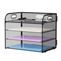 Marbrasse 4 Tier Paper Organizer Letter Tray - Mesh Desk File Organizer with Handle, Paper Sorter Organizer for Letter/A4 Office File Folder Holder (Black, 12.6" x 9.1" x 10.7")