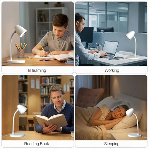 RORENSE LED Desk Lamp for Home Office,3 Light Colors,Table Lamp,Dimmable Reading Light for Bedside Small Desk Lamp for College Dorm Room,Bedroom Desk Light,White