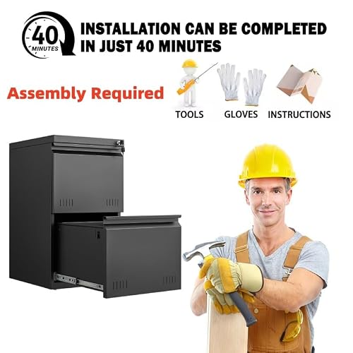 Guizeeopo 2 Drawer File Cabinet with Lock, Vertical File Cabinets for Home Office, Printer Stand, Heavy Duty Steel Office Storage Cabinet for Letter/Legal/A4, Assembly Required(Black)