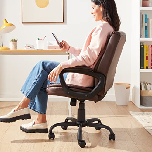 Amazon Basics Classic Puresoft PU Padded Mid-Back Office Chair with Armrest, Height Adjustable, Wheels, 25.75"D x 24.25"W x 42.25"H, Brown