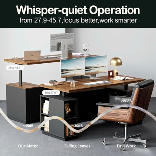 ModernMate 71" Electric Standing Executive Desk with Privacy Panel, Large One-Piece Height Adjustable Stand Up Desk, Power Outlet & Storage for Home Office, Black Walnut