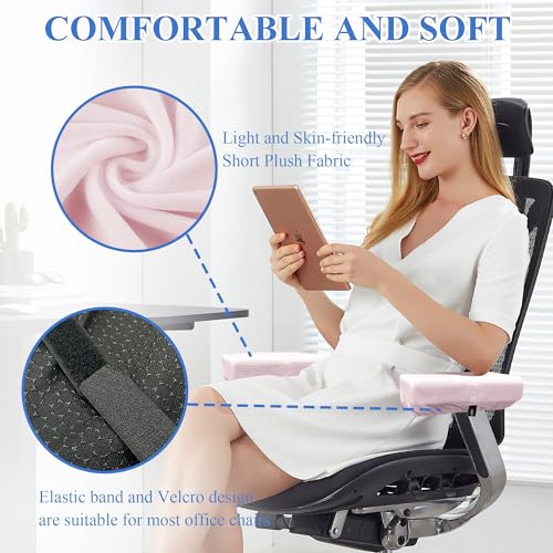 SPRING SEAON Office Chair Arm Covers Soft Memory Foam Arm Rest Pads Short Plush Gaming Chair Armrest Cushion Provide Cushioning for Elbows and Forearms 2 Pack Chair Covers for Arms (Pink)