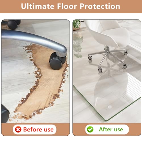 Tempered Glass Chair Mat for Carpet & Hard Floor, 42"x48" Office Chair Mat - Heavy Duty & Scratch Resistant, Non-Slip Pads, Rounded Corners & Polished Edges