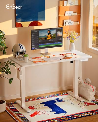 ErGear Height Adjustable Electric Standing Desk, 48 x 24 Inches Sit Stand up Desk, Memory Computer Home Office Desk, White