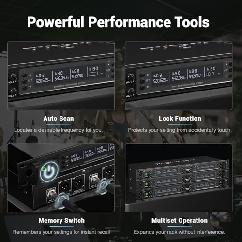 Phenyx Pro Wireless Microphone System, 8-Channel Wireless Mic, w/ 8 Handheld Dynamic Microphones, Auto Scan,8x40 UHF Frequencies, 328ft Range, Mics for Singing,Church, Karaoke(PTU-6000-8H)