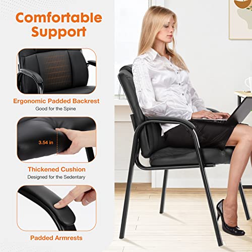 Sweetcrispy Waiting Room Office Guest Chairs Set of 6, PU Leather Big and Tall No Wheels Executive Office Chair with Padded Arms for Reception Conference Room Lobby