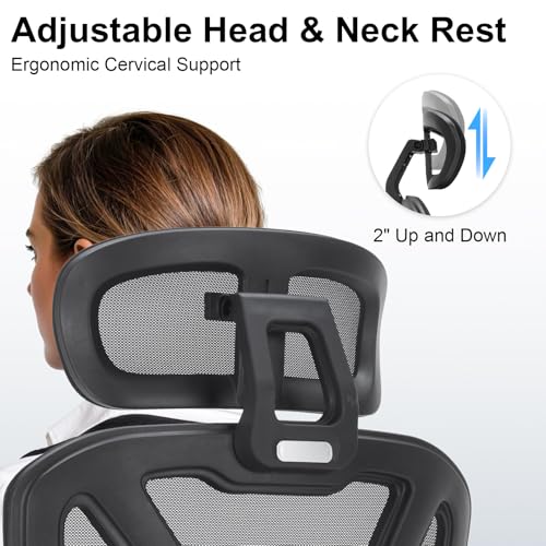 Ergonomic Office Chair,Computer Desk Chair with Adjustable Lumbar Support & 3D Headrest,5D Armrests,90-135° Recline,Breathable Mesh High Back,BIFMA Certified,Home Office Gaming Chair for Adults,Black