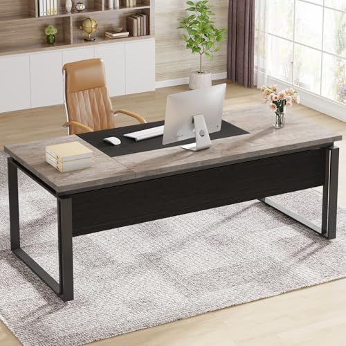 Tribesigns 63" Computer Desk Home Office Desk Writing Table for Workstation, Modern Executive Desk with Sturdy Legs (Only Table) (Gray & Black)