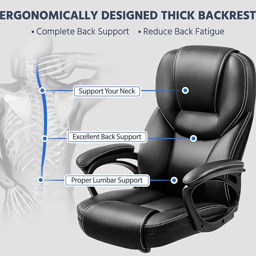 Yaheetech High Back Executive Office Chair Faux Leather Ergonomic Managerial Chair for Meeting,Large Seat,Sturdy Metal Base,Black
