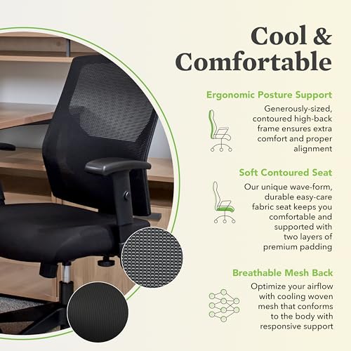 HON Crio Ergonomic Mesh Office Chair, High‑Back Desk Chair with Adjustable Arms, Lumbar Support, Center‑Tilt Swivel Seating for Computer Desks and Home Office, Black Frame, Black