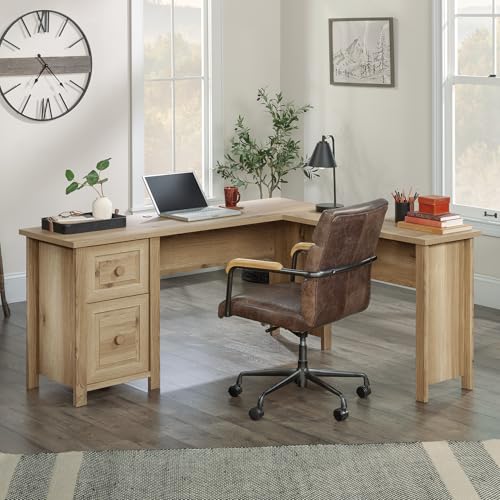 Sauder Hillmont Farm L Desk, Timber Oak Finish