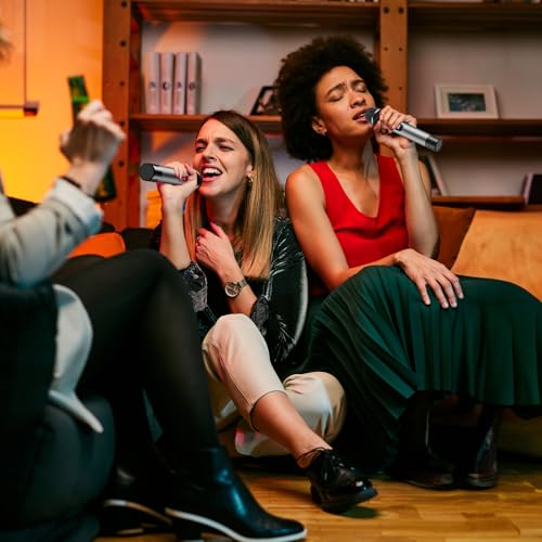 TONOR Wireless Microphones System, 2 * 15 Channel Metal Professional UHF Cordless Dynamic Handheld Mics with Receiver for Home Karaoke, Meeting, Party, Church, Wedding, KTV, 60 m/200ft, TW-820 Silver