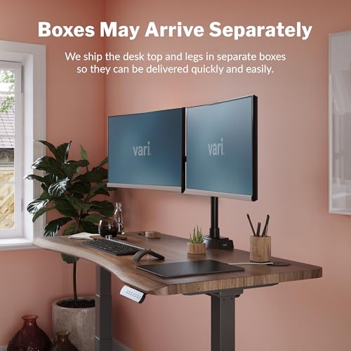 Vari Ergo 54x26 Electric Standing Desk – Height Adjustable Sit Stand VariDesk + Curved Waterfall Edge, 4 Memory Settings, Quick Assembly, Cable Management, 200 lb Capacity – Walnut (2 Boxes)