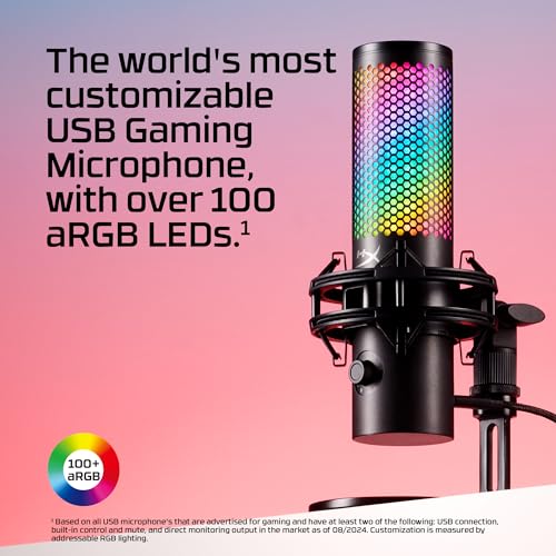 HyperX QuadCast 2 S – USB Microphone, with RGB Lighting, Streaming and Podcasting, with On-Board Controls, LED Lighting, Removable Shock Mount, PC, Mac, USB-C - Black