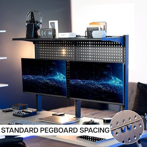 VIVO Steel Triple Clamp 47 x 31 inch Desk Pegboard System with 2 Monitor Mounts and Storage Shelf, Fits up to 32 inch Screens, Office Accessory Organizer, Black, PP-DK48SB