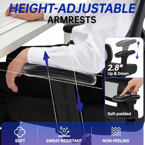 Hayelf Ergonomic Office Chair, High Back Mesh Computer Chair with Comfortable Adaptive Lumbar Support, Built-in Coat Hanger, SGS Class 4 Gas Lift, Heavy Duty 300lbs for Long Hours Home Office, Black