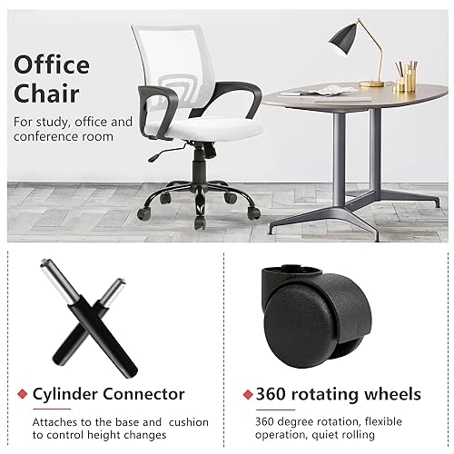 PayLessHere Office Computer Chair Ergonomic Cheap Desk Chair Adjustable Comfortable Mid Back Task Rolling Swivel with Lumbar Support for Home Office (Pack of 1, White)