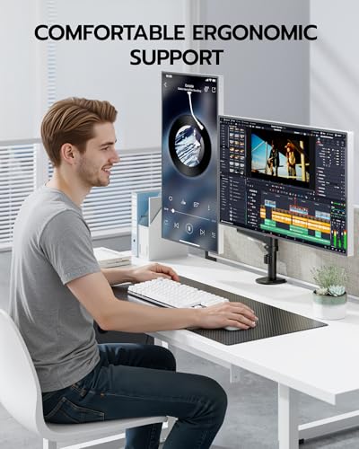 ARES WING Dual Monitor Mount - Ultrawide Monitor Arm for 40 34 32 27 Inch Heavy Duty Curved Screen Up to 26.4 lbs with Clamp/Grommet Desk Mount, 75/100 Vesa Mount, Black