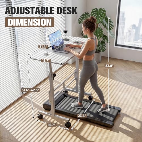 Furmax 31.4" Small Portable Standing Desk Height Adjustable with Lockable Wheels, Mobile Stand Laptop Computer Workstation for Walking Pad Treadmill (White)