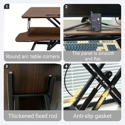 GOAWGO Standing Desk Converter, 32 Inch Wide, Height Adjustable Sit to Stand Workstation Riser, Dual Monitor with Wide Keyboard Tray for Home Office (Walnut)